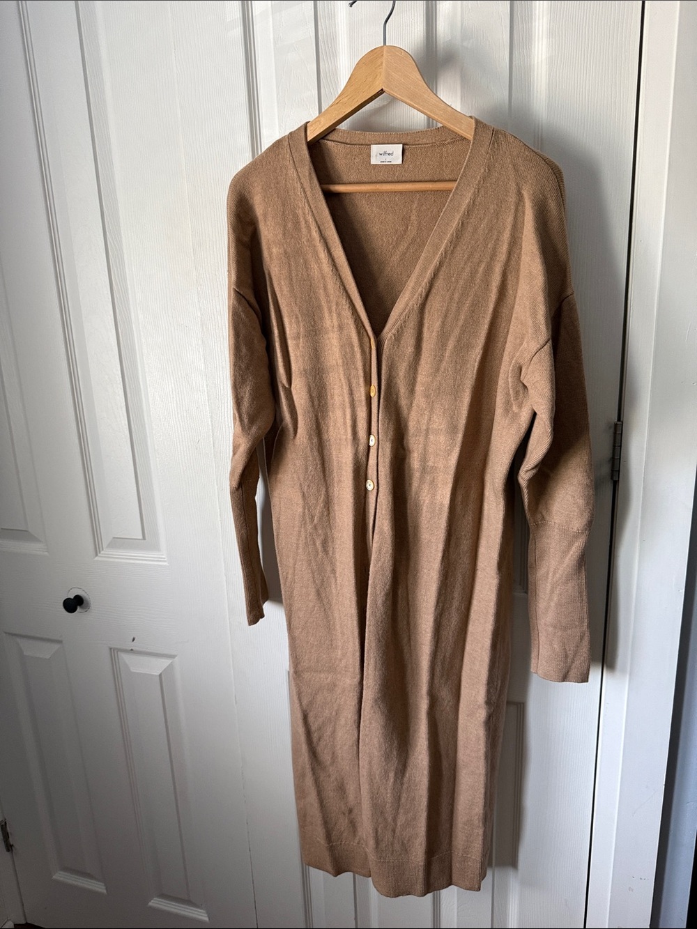 Wilfred Long Camel Brown Buttoned Knit Cardigan